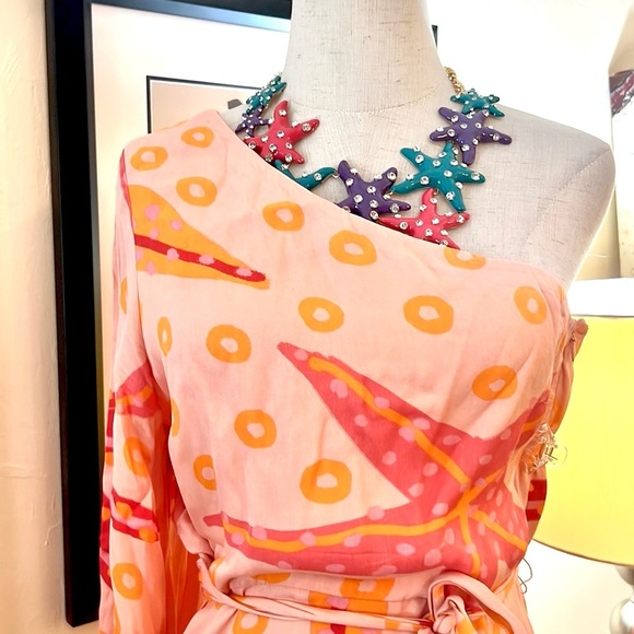 Farm Rio x Anthro,One-Shoulder,Belted,
Starfish Dress, STUNNING, GUC, Size Med - Picture 11 of 11